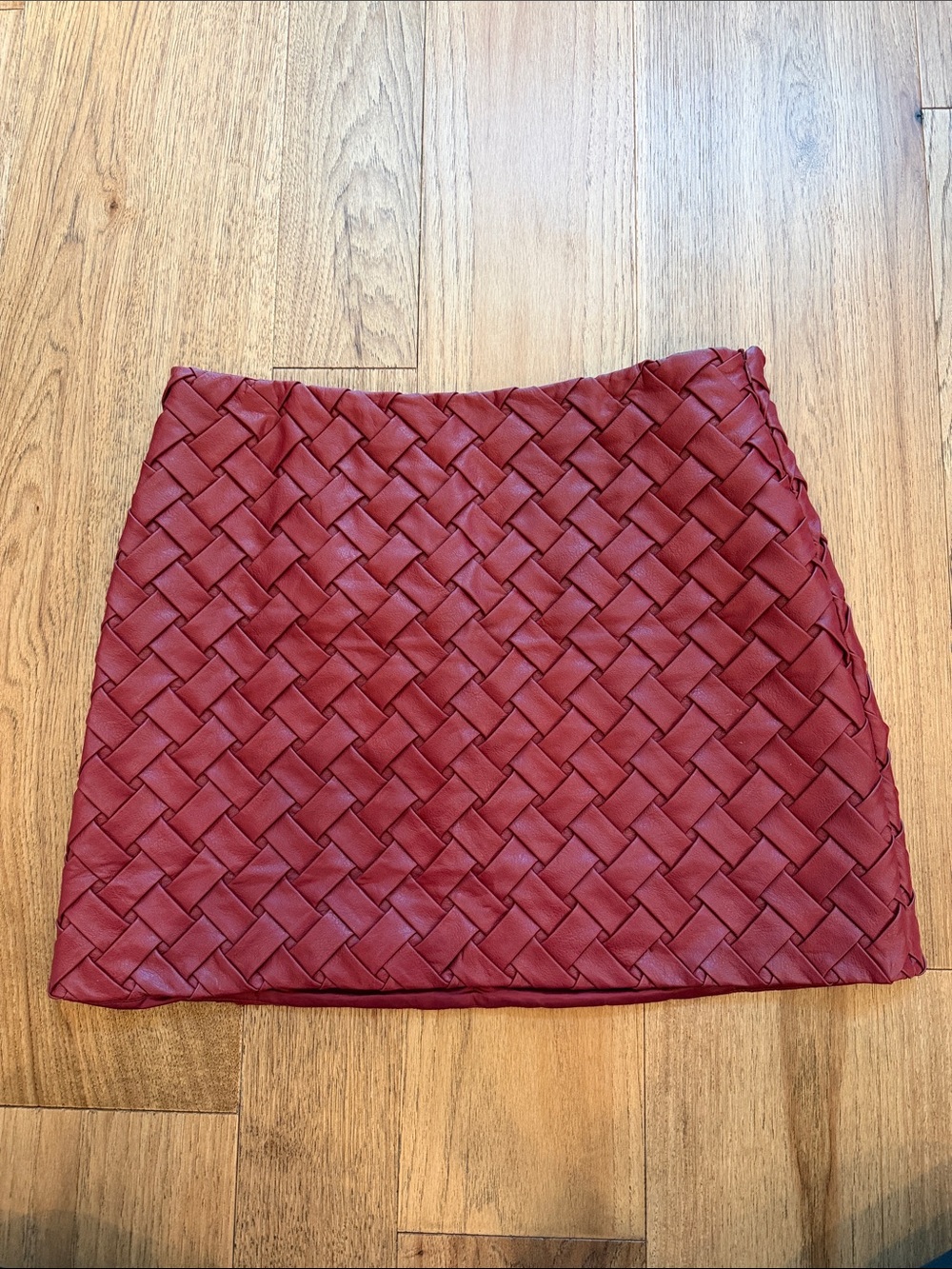 Lumiere Braided A-Line Mini Skirt in Deep Red